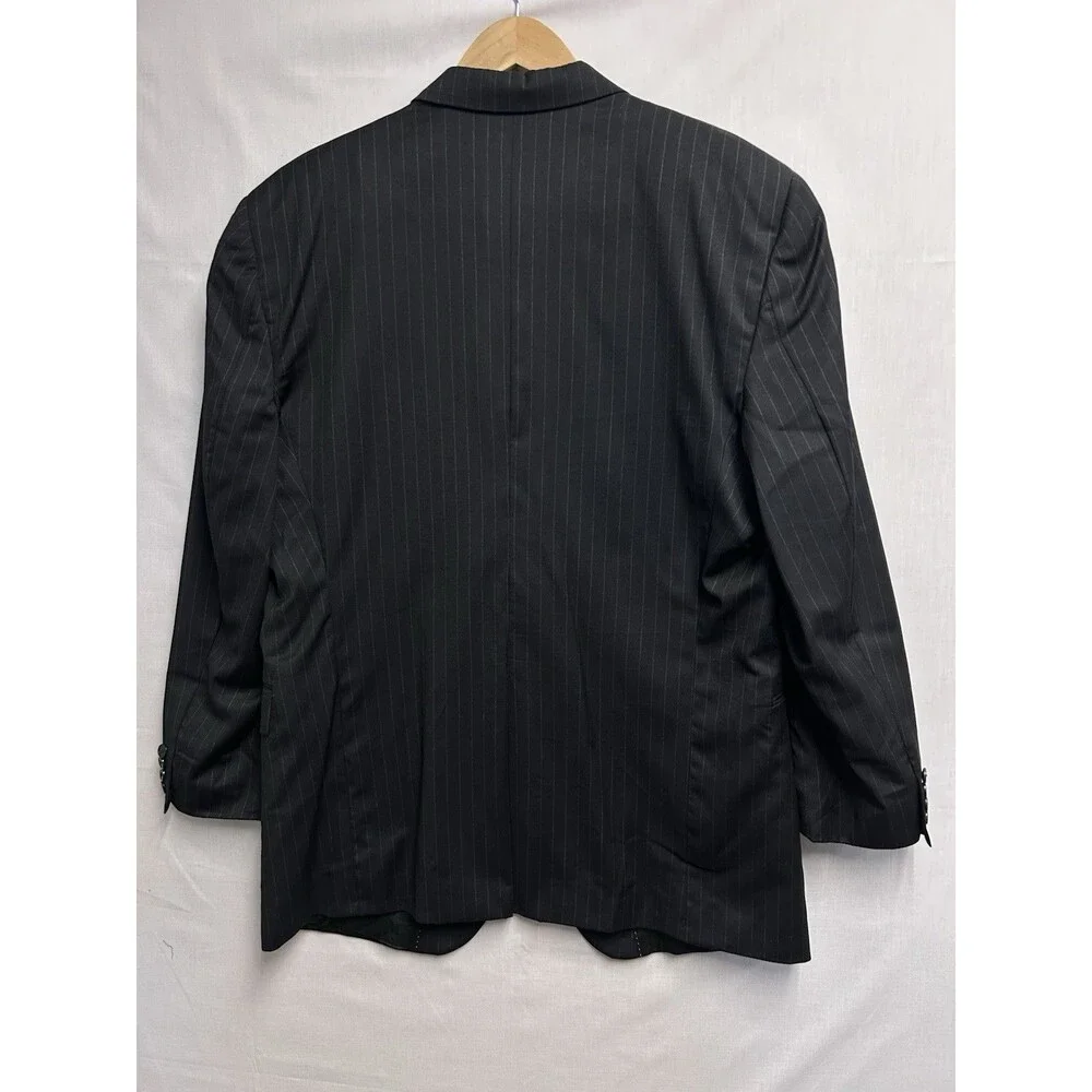Austin Reed Black Pinstripe Suit Bespoke Mens 48 L Pants 38/32 Pleated Cuffed